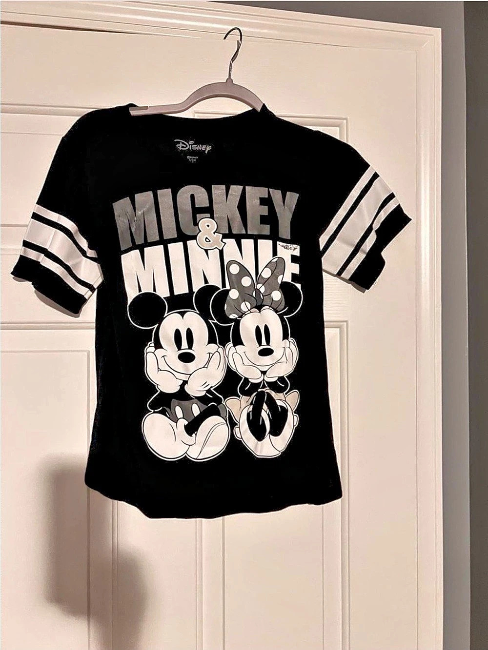 Disney Mickey and Minnie Black & White Striped Sleeve Graphic Tee